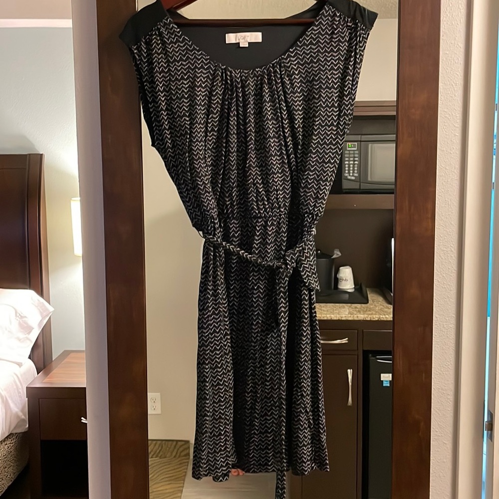 Loft Black and White Chevron Dress